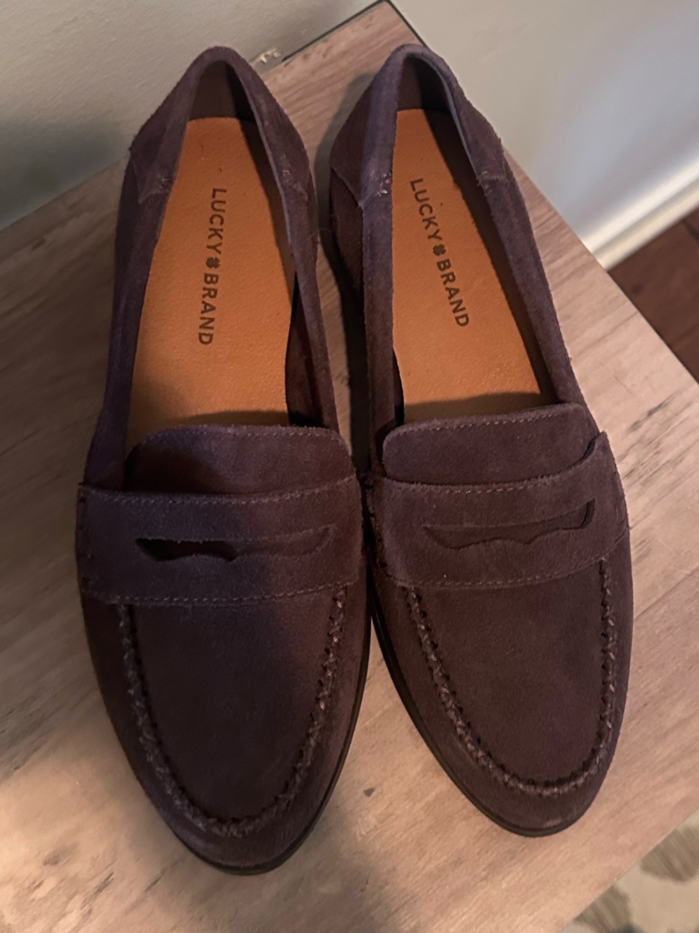Lucky Brand Suede Penny Loafers in Dark Brown